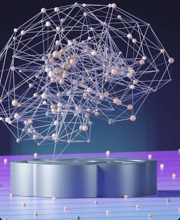 An abstract glowing neural-network sphere representing artificial intelligence
